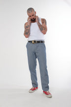 Calça Work Listrada Denim Blue